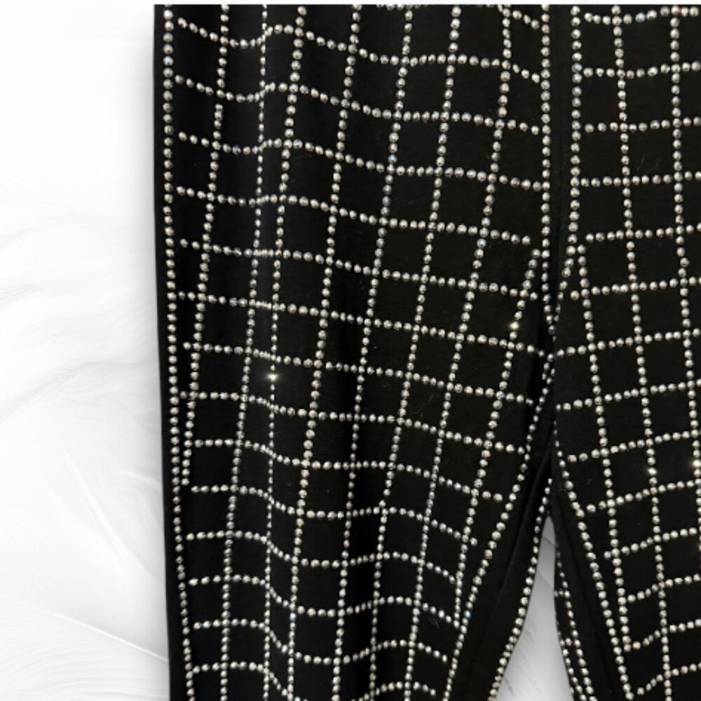 Black Rhinestone Grid Pants Women Slim Stretch Sparkle Party Y2K Club Clubwear - Picture 6 of 8